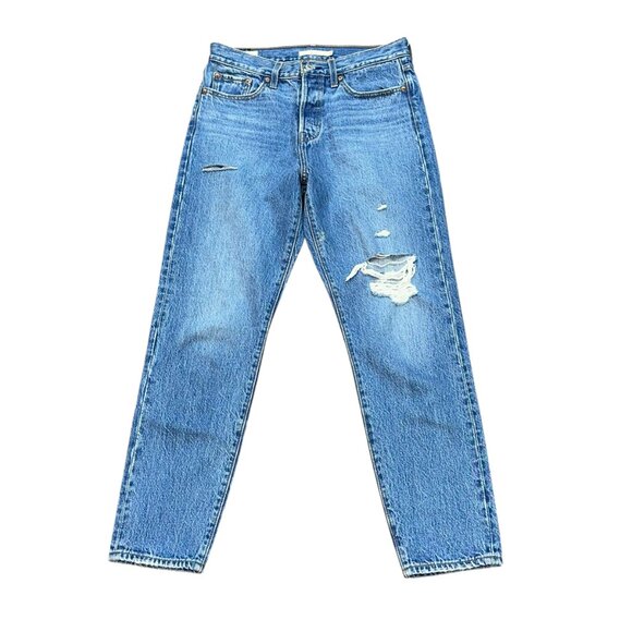 Levi's Premium Denim Wedgie Straight Leg Jeans 28 Button Fly Mid Wash Distressed - Picture 1 of 9